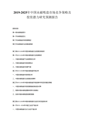 2019-2025年中国永磁吸盘市场竞争策略及投资潜力研究预测报告.docx