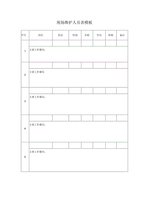 现场维护人员表模板.docx
