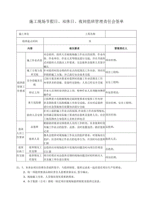施工现场节假日、双休日、夜间值班管理责任会签单.docx