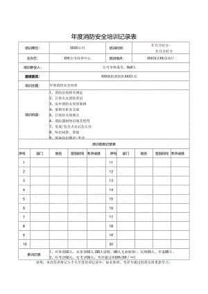 年度消防安全培训记录表精选5套.docx