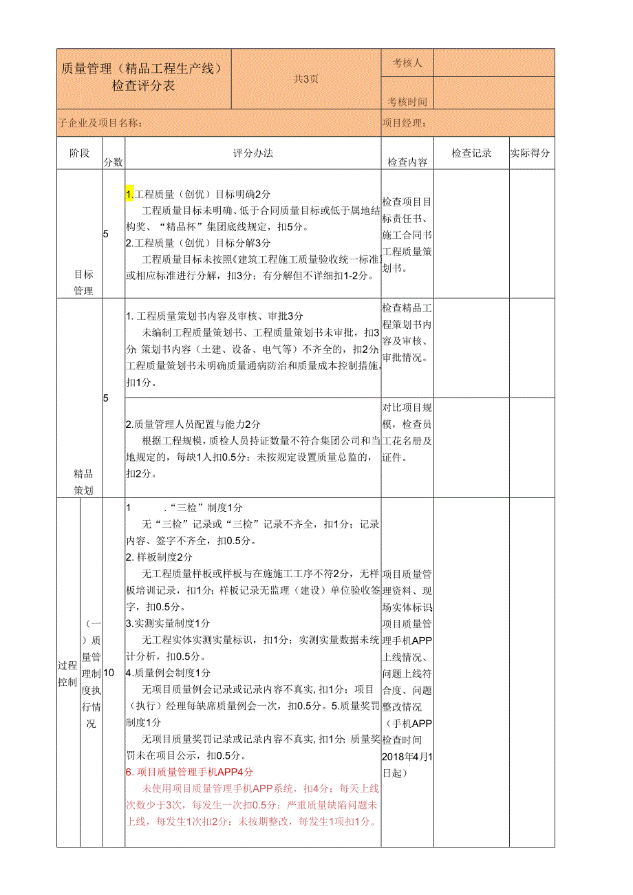 质量管理(精品工程生产线)检查评分表.docx_第1页