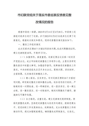 市妇联党组关于落实市委巡察反馈意见整改情况的报告.docx