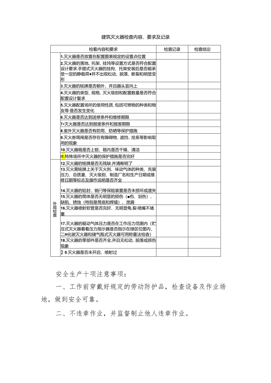 建筑灭火器检查内容、要求及记录模板.docx_第1页