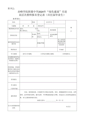赤峰二中招聘2015年高校毕业生报名登记表.docx