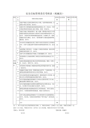 安全目标管理责任考核表（机械员）.docx