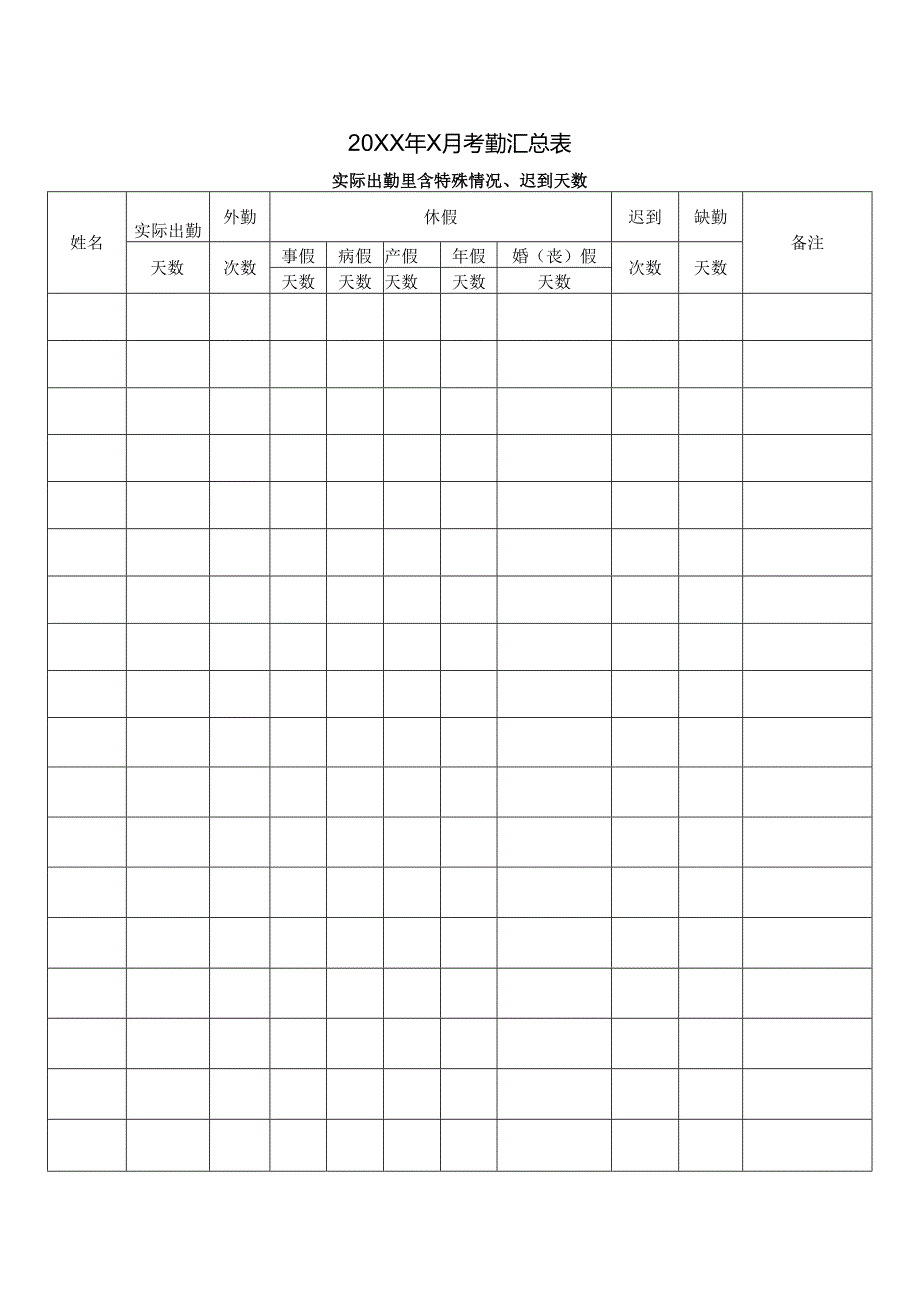 考勤汇总表（标准样本）.docx_第1页