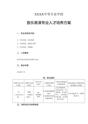 中等专业学校音乐表演专业人才培养方案.docx