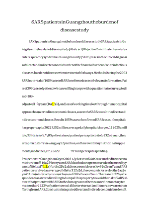 SARS patients in Guangzhou the burden of disease study.docx