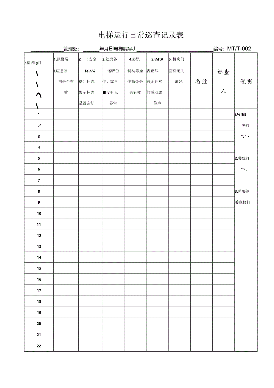 电梯运行日常巡查记录表.docx_第1页