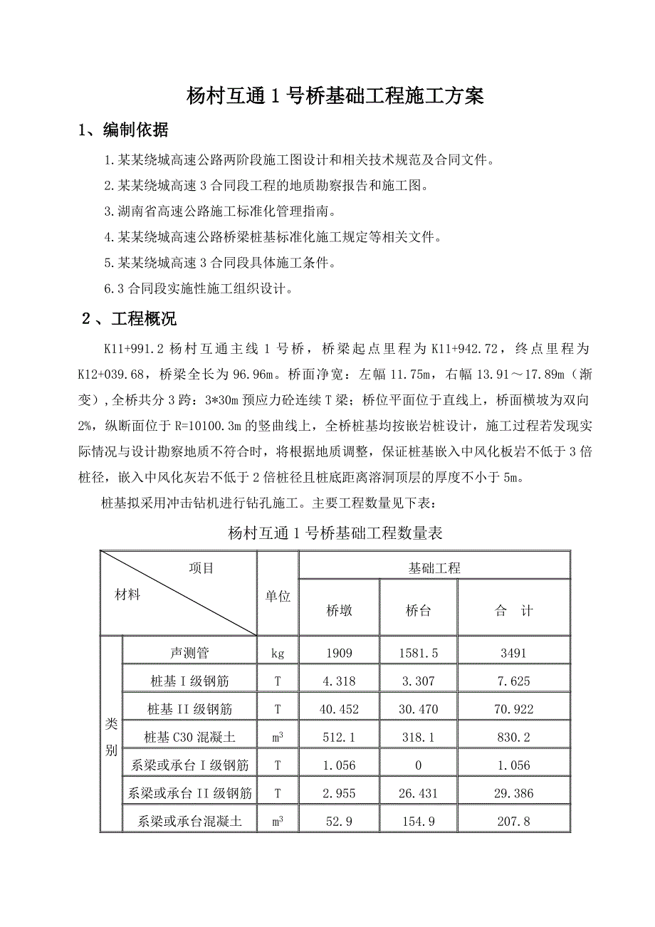 杨村互通1号桥基础工程施工方案.doc_第1页