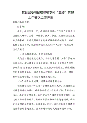 某县纪委书记在整顿农村“三资”管理工作会议上的讲话.docx