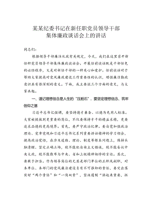 某某纪委书记在新任职党员领导干部集体廉政谈话会上的讲话.docx
