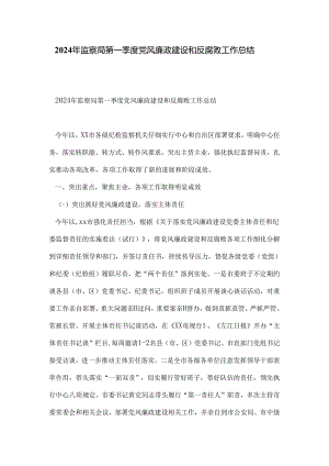 2024年监察局第一季度党风廉政建设和反腐败工作总结.docx