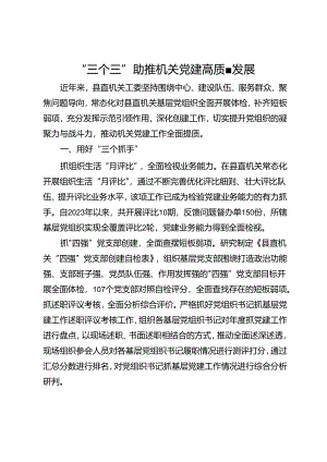 经验做法：“三个三”助推机关党建高质量发展.docx