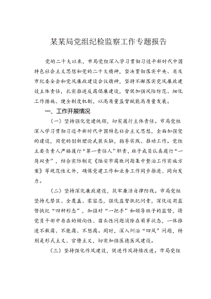 某某局党组纪检监察工作专题报告.docx