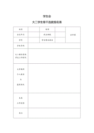 学院学生会学生骨干选拔报名表.docx