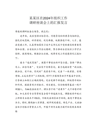 某某区在2024年组织工作调研座谈会上的汇报发言.docx