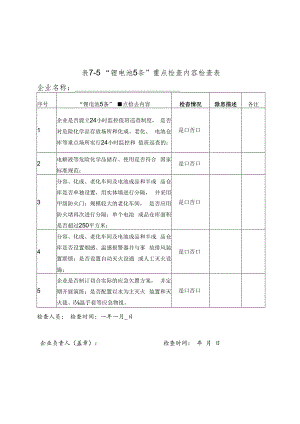 “锂电池5条”重点内容检查表-锂电池安全生产日常检查表.docx