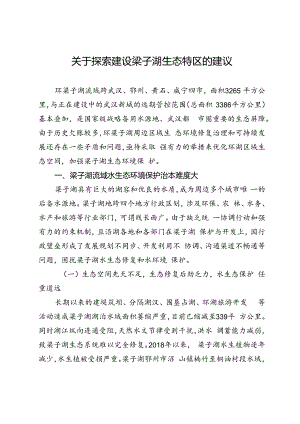 关于探索建设梁子湖生态特区的建议.docx