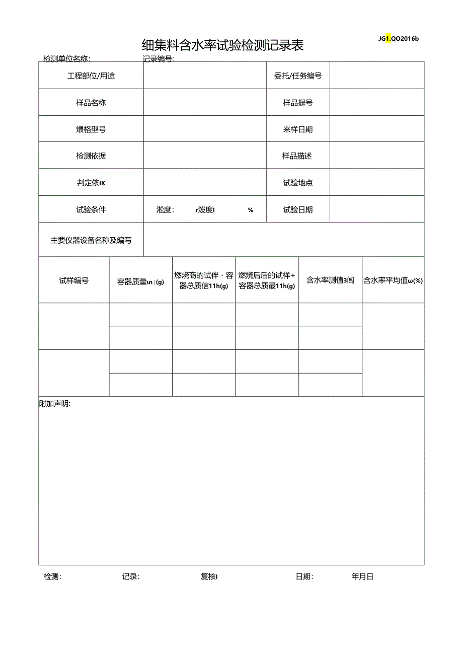细集料含水率(酒精燃烧法)试验检测记录表.docx_第1页