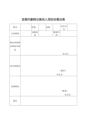 9发展对象群众推优入党综合意见表.docx