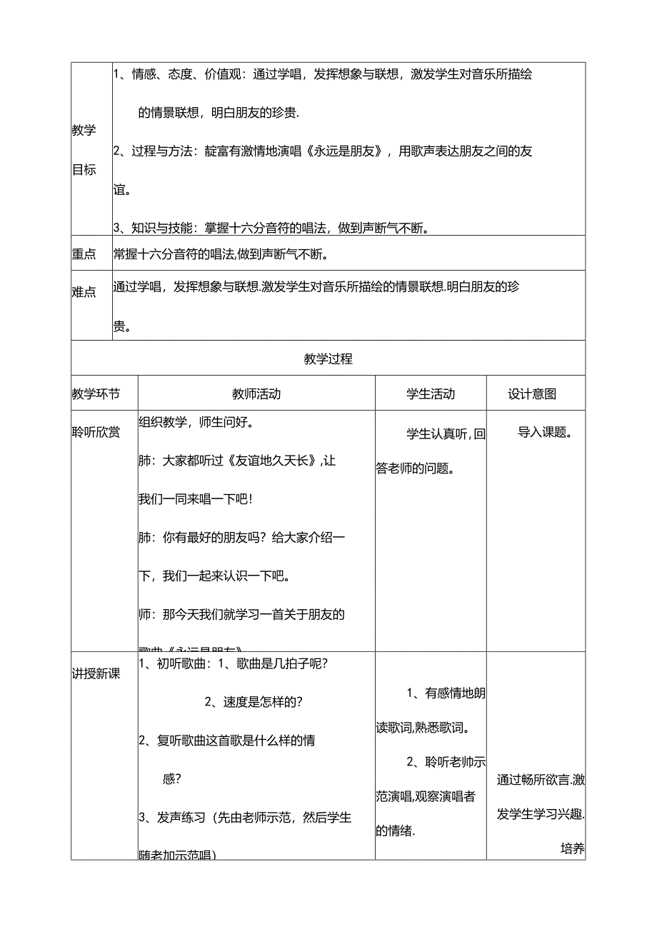 人音版六年级下册第七课第三课时《永远是朋友》教案.docx_第2页