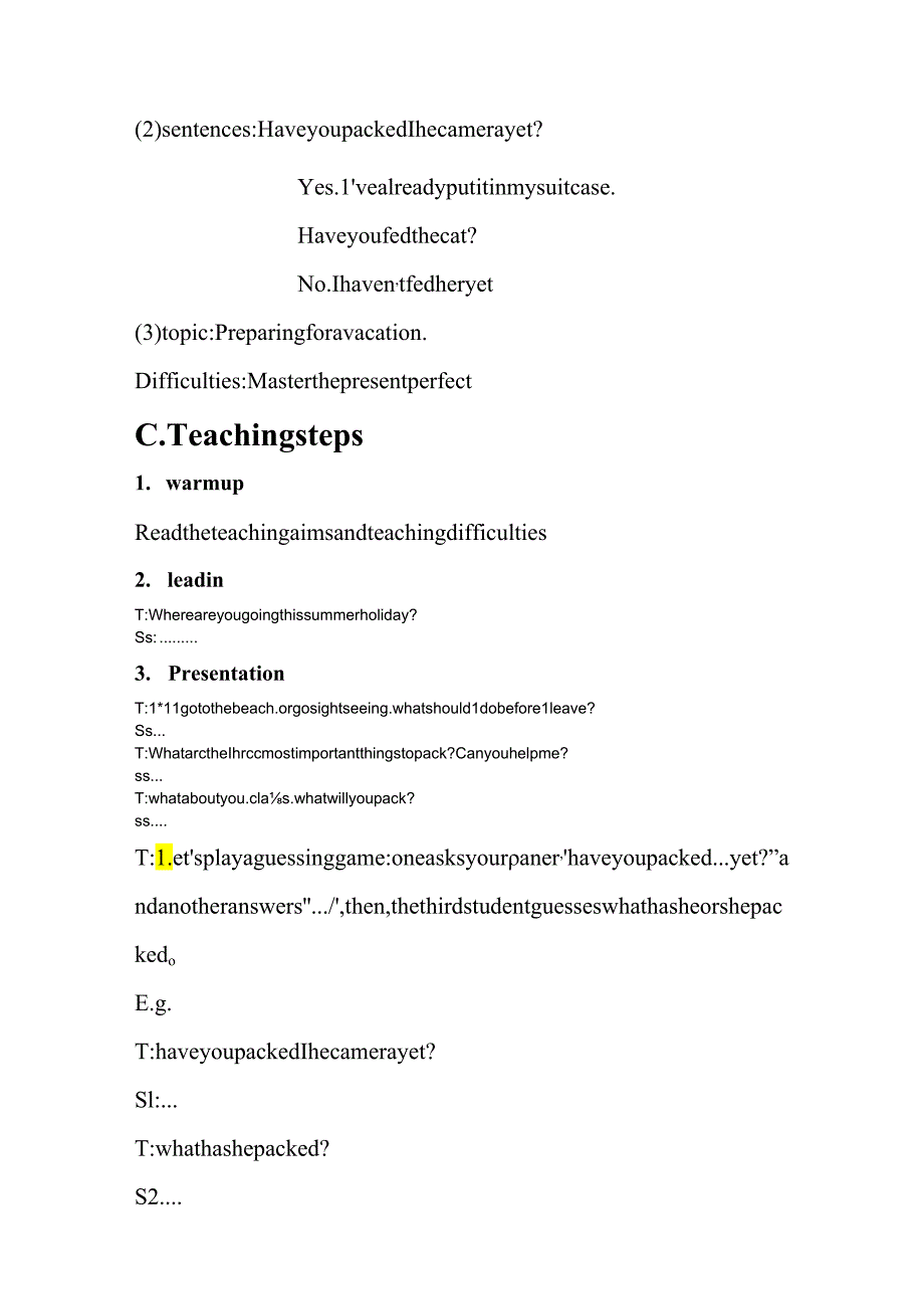 Unit14 have you pacekd yet 教案.docx_第2页