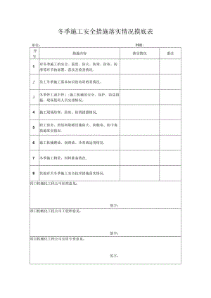 冬季施工安全措施落实情况摸底表.docx