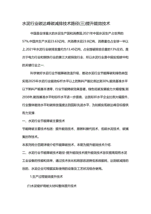 水泥行业碳达峰碳减排技术路径（三） 提升能效技术.docx
