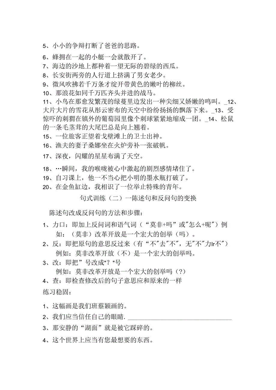 8888句式训练(扩句缩句、陈述句转反问句、双重否定句,改转述句).docx_第3页