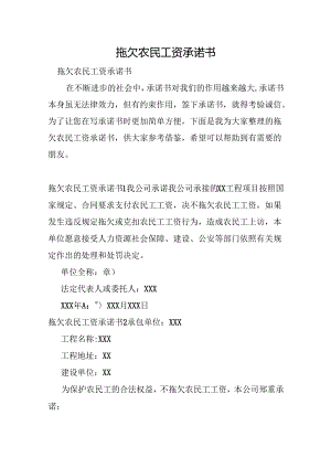 拖欠农民工资承诺书.docx