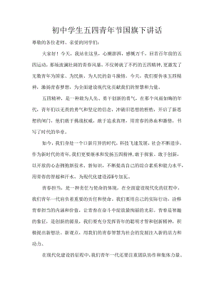 初中学生五四青年节国旗下讲话.docx