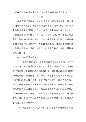 2024年度组织生活会党员干部六个方面对照检查材料.docx