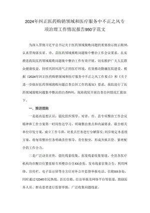 2024年纠正医药购销领域和医疗服务中不正之风专项治理工作情况报告950字范文.docx