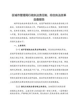 区城市管理局行政执法责任制、综合执法改革自查报告.docx