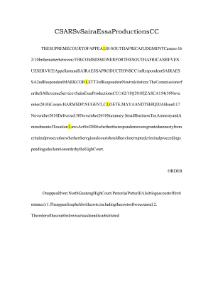 CSARS v Saira Essa Productions CC.docx