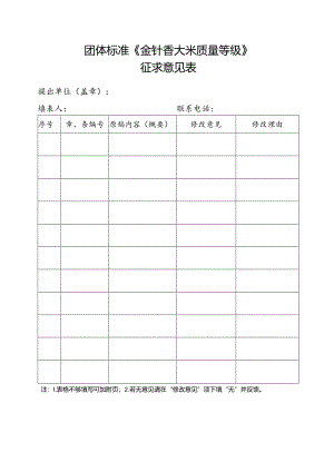 3. 团体标准《金针香大米质量等级》征求意见表.docx