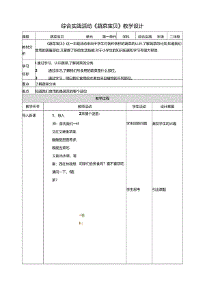 活动一《蔬菜宝贝》教案 沪科黔科版综合实践活动二年级上册.docx