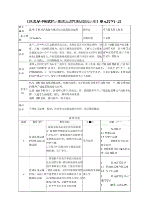 小学体育教学：《篮球多种形式的运传球活动方法及综合运用》单元教学计划.docx
