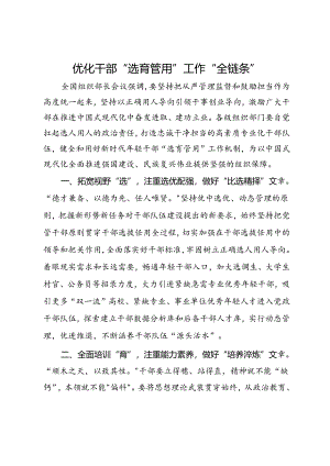 研讨发言：优化干部“选育管用”工作“全链条”.docx