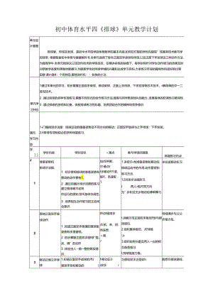 初中体育水平四《排球》单元教学计划（6页）.docx