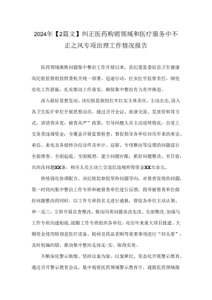 2024年【2篇文】纠正医药购销领域和医疗服务中不正之风专项治理工作情况报告.docx