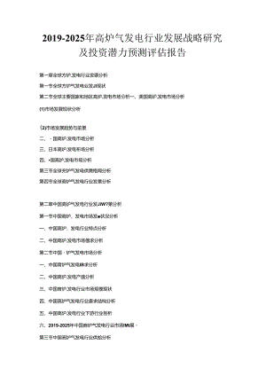 2019-2025年高炉气发电行业发展战略研究及投资潜力预测评估报告.docx