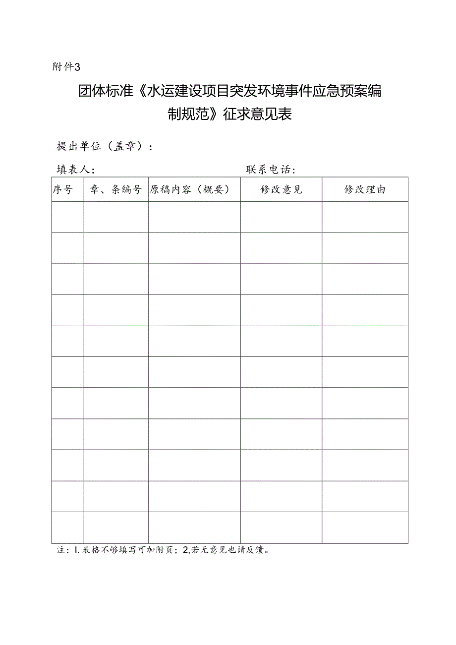 3. 团体标准《水运建设项目突发环境事件应急预案编制规范》征求意见表.docx_第1页