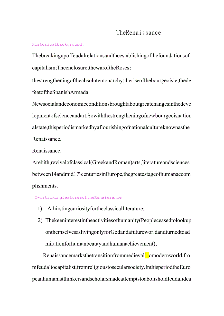 Renaissance英国文学文艺复兴时期.docx_第1页