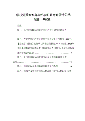 学校党委2024年党纪学习教育开展情总结报告（共8篇）.docx