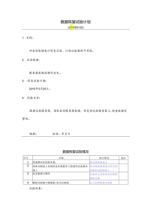 ISO27001：2013数据恢复试验计划.docx