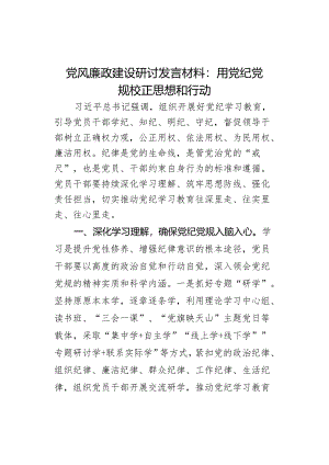 风廉政建设研讨发言材料纪规校正思想和行动.docx