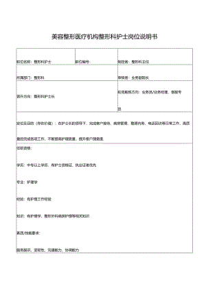 美容整形医疗机构整形科护士岗位说明书.docx