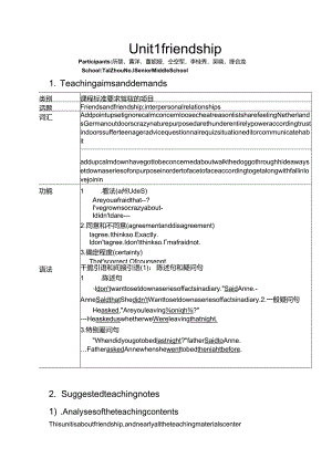 Unit1 friendship全单元教案.docx